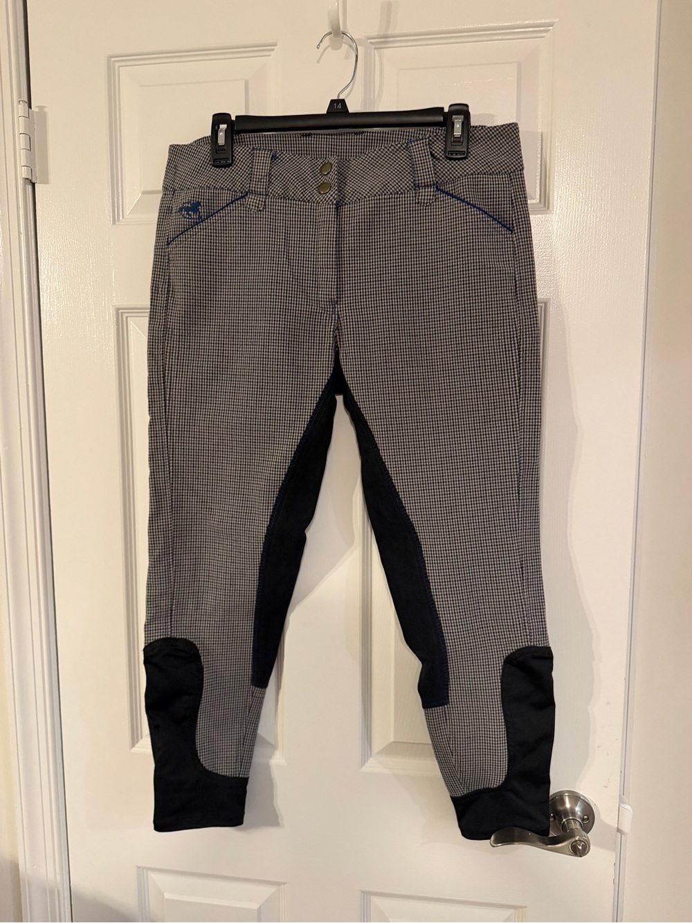 Women’s SmartPak Piper 32R Houndstooth Riding Breeches with Black Knee Patches